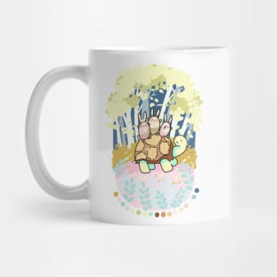 Three cute bunnies and turtle Mug